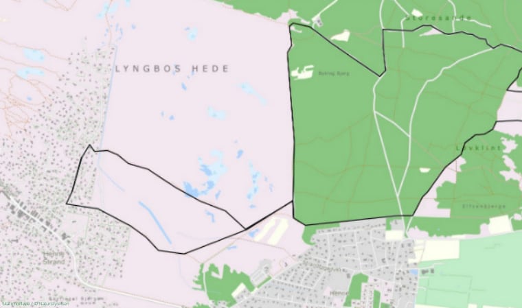 Kort over gul rute i Blåbjerg Plantage